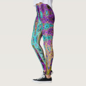 Icy Aqua Blue Groovy Abstrakt Retro AtomWaves Leggings (Links)
