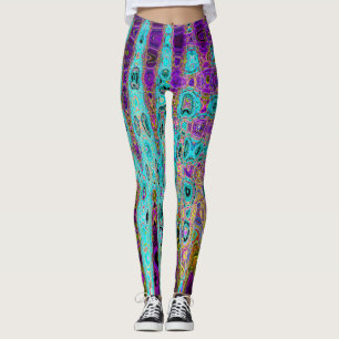 Icy Aqua Blue Groovy Abstrakt Retro AtomWaves Leggings
