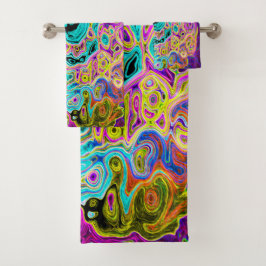 Icy Aqua Blue Groovy Abstrakt Retro Liquid Swirl Badhandtuch Set