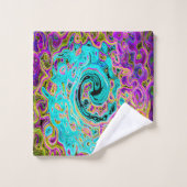 Icy Aqua Blue Groovy Abstrakt Retro Liquid Swirl Badhandtuch Set (Waschlappen)