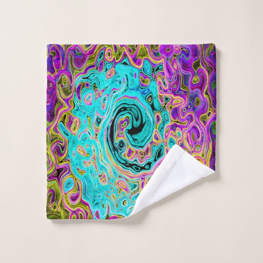 Icy Aqua Blue Groovy Abstrakt Retro Liquid Swirl Badhandtuch Set (Waschlappen)