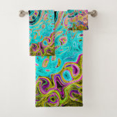 Icy Aqua Blue Groovy Abstrakt Retro Liquid Swirl Badhandtuch Set (Insitu)