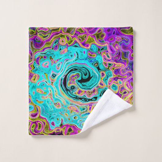 Icy Aqua Blue Groovy Abstrakt Retro Liquid Swirl Badhandtuch Set (Waschlappen)