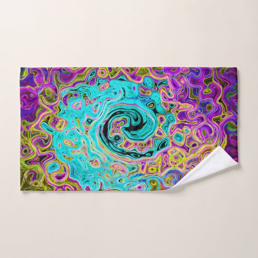 Icy Aqua Blue Groovy Abstrakt Retro Liquid Swirl Badhandtuch Set (Handtuch)