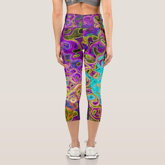Icy Aqua Blue Groovy Abstrakt Retro Liquid Swirl Capri Leggings (Rückseite)