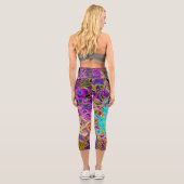 Icy Aqua Blue Groovy Abstrakt Retro Liquid Swirl Capri Leggings (Rückseite)