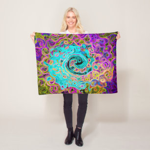 Icy Aqua Blue Groovy Abstrakt Retro Liquid Swirl Fleecedecke