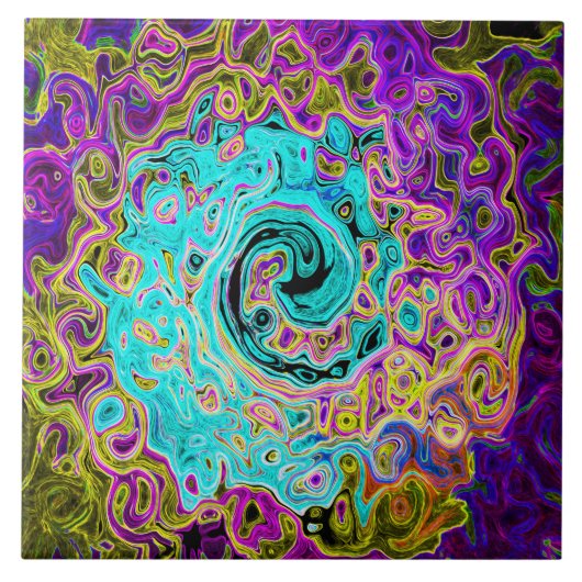 Icy Aqua Blue Groovy Abstrakt Retro Liquid Swirl Fliese (Vorderseite)