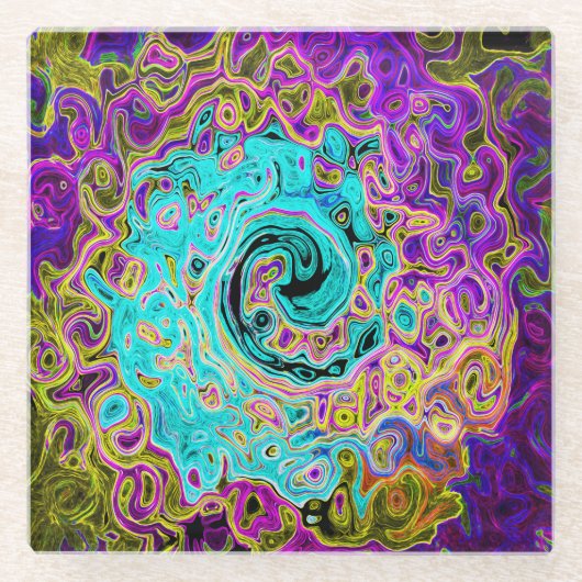 Icy Aqua Blue Groovy Abstrakt Retro Liquid Swirl Glasuntersetzer (Vorderseite)