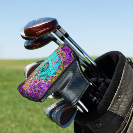 Icy Aqua Blue Groovy Abstrakt Retro Liquid Swirl Golf Headcover (In Situ)