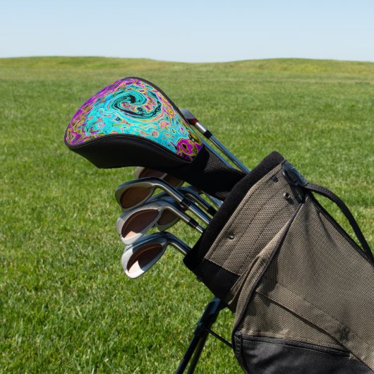 Icy Aqua Blue Groovy Abstrakt Retro Liquid Swirl Golf Headcover (In SItu)