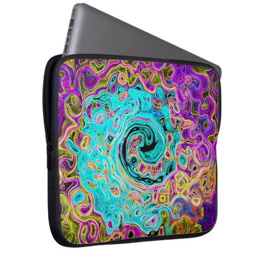 Icy Aqua Blue Groovy Abstrakt Retro Liquid Swirl Laptopschutzhülle (Vorne Rechts)