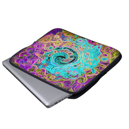 Icy Aqua Blue Groovy Abstrakt Retro Liquid Swirl Laptopschutzhülle (Vorne Knopf)