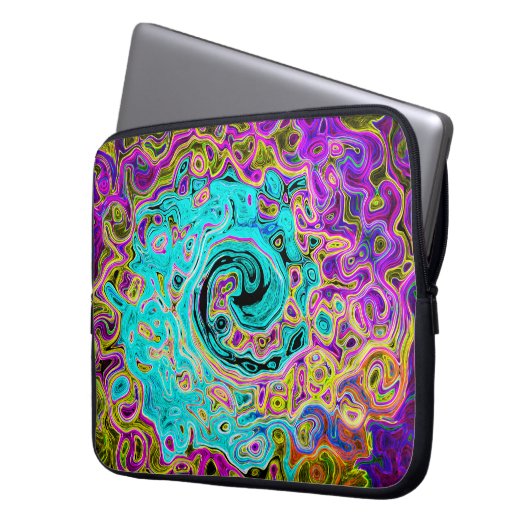Icy Aqua Blue Groovy Abstrakt Retro Liquid Swirl Laptopschutzhülle (Vorderseite Links)