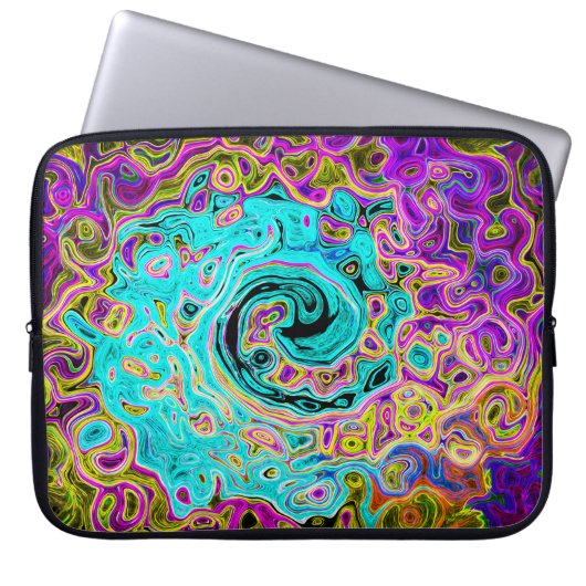 Icy Aqua Blue Groovy Abstrakt Retro Liquid Swirl Laptopschutzhülle (Vorderseite)