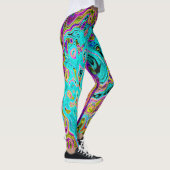 Icy Aqua Blue Groovy Abstrakt Retro Liquid Swirl Leggings (Rechts)