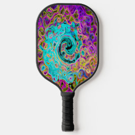 Icy Aqua Blue Groovy Abstrakt Retro Liquid Swirl Pickleball Schläger