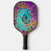 Icy Aqua Blue Groovy Abstrakt Retro Liquid Swirl Pickleball Schläger (Rückseite)