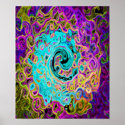 Icy Aqua Blue Groovy Abstrakt Retro Liquid Swirl Poster (Vorne)