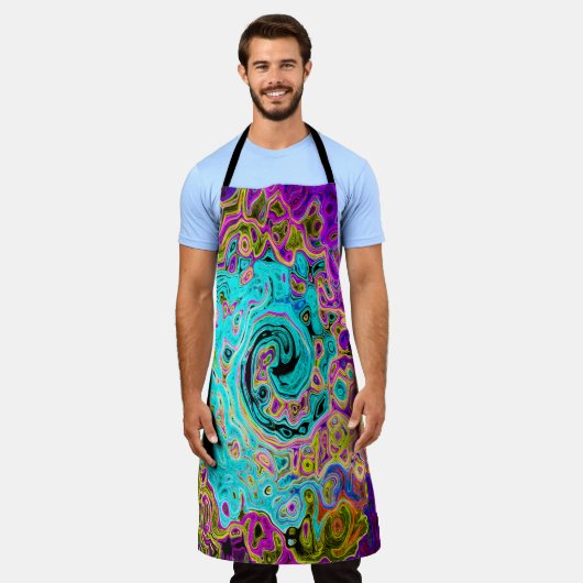 Icy Aqua Blue Groovy Abstrakt Retro Liquid Swirl Schürze (Getragen)