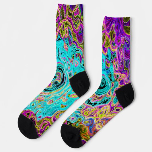 Icy Aqua Blue Groovy Abstrakt Retro Liquid Swirl Socken (Linkes Detail)