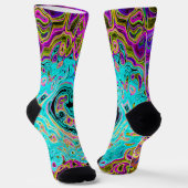 Icy Aqua Blue Groovy Abstrakt Retro Liquid Swirl Socken (Gewinkelt)