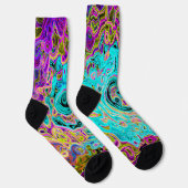 Icy Aqua Blue Groovy Abstrakt Retro Liquid Swirl Socken (Rechts)