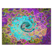 Icy Aqua Blue Groovy Abstrakt Retro Liquid Swirl Tischdecke (Vorderseite (Horizontal))