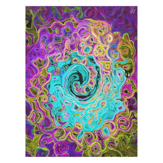 Icy Aqua Blue Groovy Abstrakt Retro Liquid Swirl Tischdecke (Vorderseite)