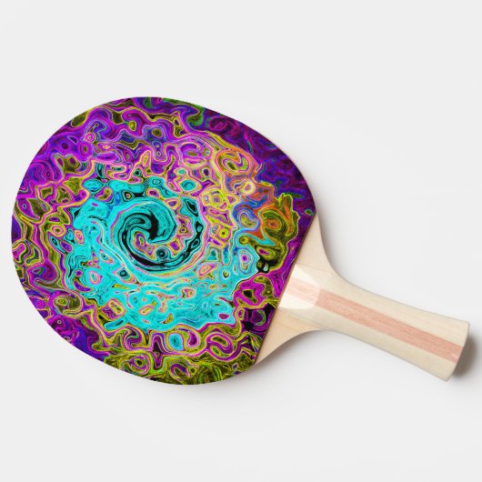 Icy Aqua Blue Groovy Abstrakt Retro Liquid Swirl Tischtennis Schläger (Seitenansicht)