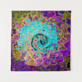 Icy Aqua Blue Groovy Abstrakt Retro Liquid Swirl Wandteppich (Vorderseite (Horizontal))