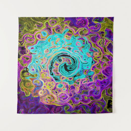 Icy Aqua Blue Groovy Abstrakt Retro Liquid Swirl Wandteppich (Vorderseite (Horizontal))