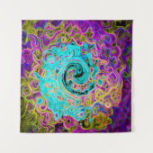 Icy Aqua Blue Groovy Abstrakt Retro Liquid Swirl Wandteppich (Vorderseite)