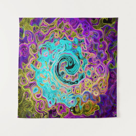 Icy Aqua Blue Groovy Abstrakt Retro Liquid Swirl Wandteppich (Vorderseite)