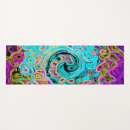 Icy Aqua Blue Groovy Abstrakt Retro Liquid Swirl Yogamatte (Vorderseite (Horizontal))