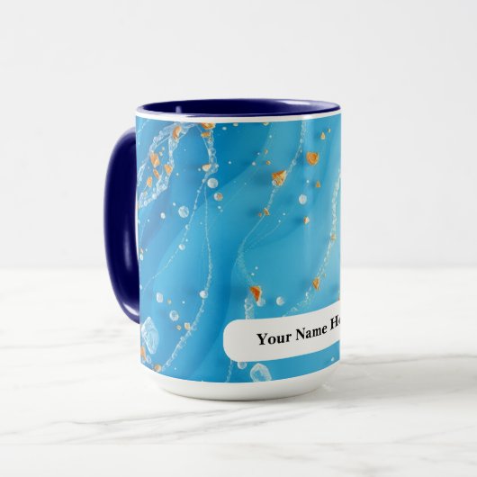 Icy Azure Wave Sea Metallic Swirl Tasse (Vorderseite Links)