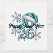 Icy Blue 2026 with Santa Hat and Snowflakes Weinetikett (Einzelnes Label)