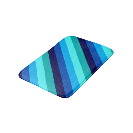 Icy Blue Aquamarin Stripes Small Bath Mat Badematte (Schrägansicht)