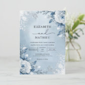 Icy Blue Botanical Bloom Wedding Einladung (Stehend Vorderseite)