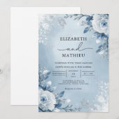 Icy Blue Botanical Bloom Wedding Einladung (Vorne/Hinten)