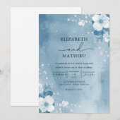 Icy Blue Botanical Frost Wedding Einladung (Vorne/Hinten)