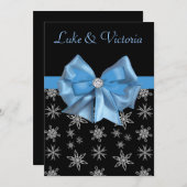 Icy Blue Bow auf Schwarzen Winterschneeflocken Hoc Einladung (Vorne/Hinten)