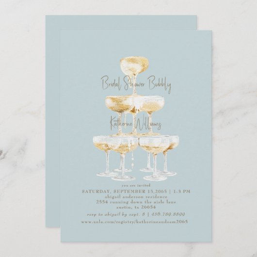 Icy Blue Brautparty Bubbly Champagne Einladung (Vorne/Hinten)