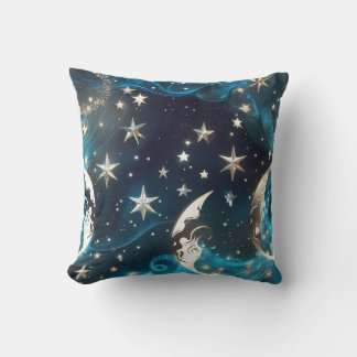 Icy Blue Celestial Moon Phases Pillow Kissen