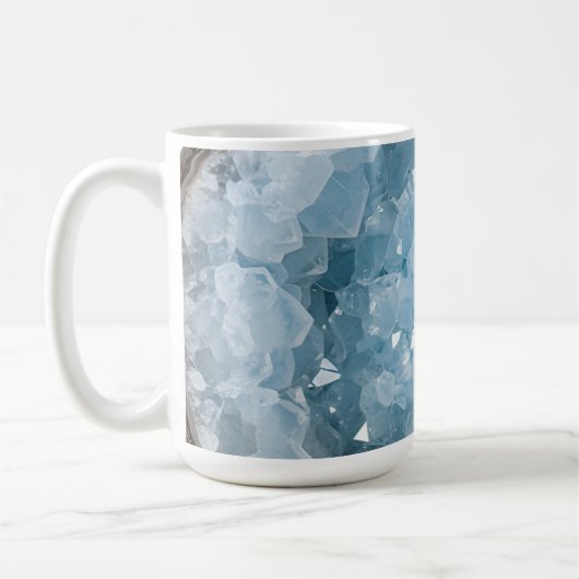 Icy Blue Celestite Crystal Geode Printed Gemstone  Kaffeetasse (Links)