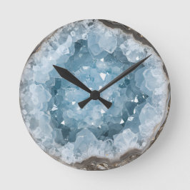 Icy Blue Celestite Crystal Geode Printed Gemstone  Runde Wanduhr