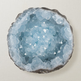 Icy Blue Celestite Crystal Geode Printed Gemstone Rundes Kissen