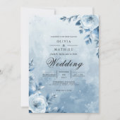 Icy Blue Floral Romance Wedding Einladung (Vorderseite)