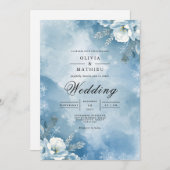 Icy Blue Floral Winter Wedding Einladung (Vorne/Hinten)