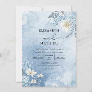 Icy Blue Frost Bloom Wedding Einladung